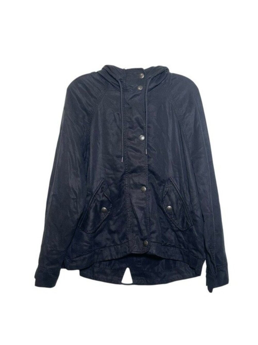 American Eagle Women's S Field Jacket Lightweight Black Hooded Lyocell Cargo Zip